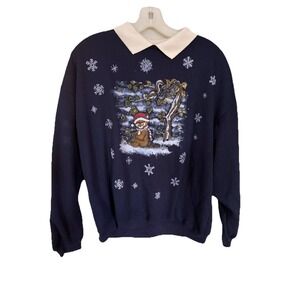 Vintage Basic Edition Holiday Womens Ugly Sweaters Christmas 90s Blue Size‎ L